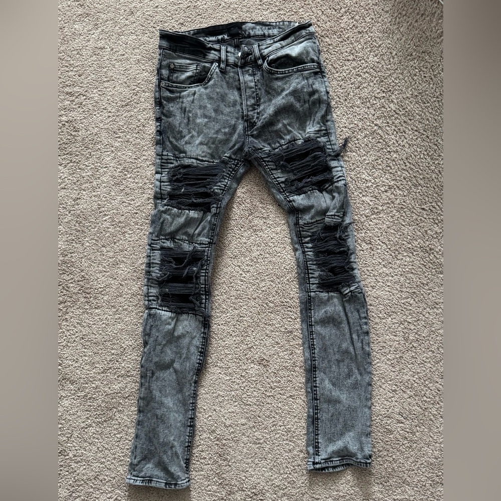 H&M Black and Gray Skinny Jeans with Distressed Design